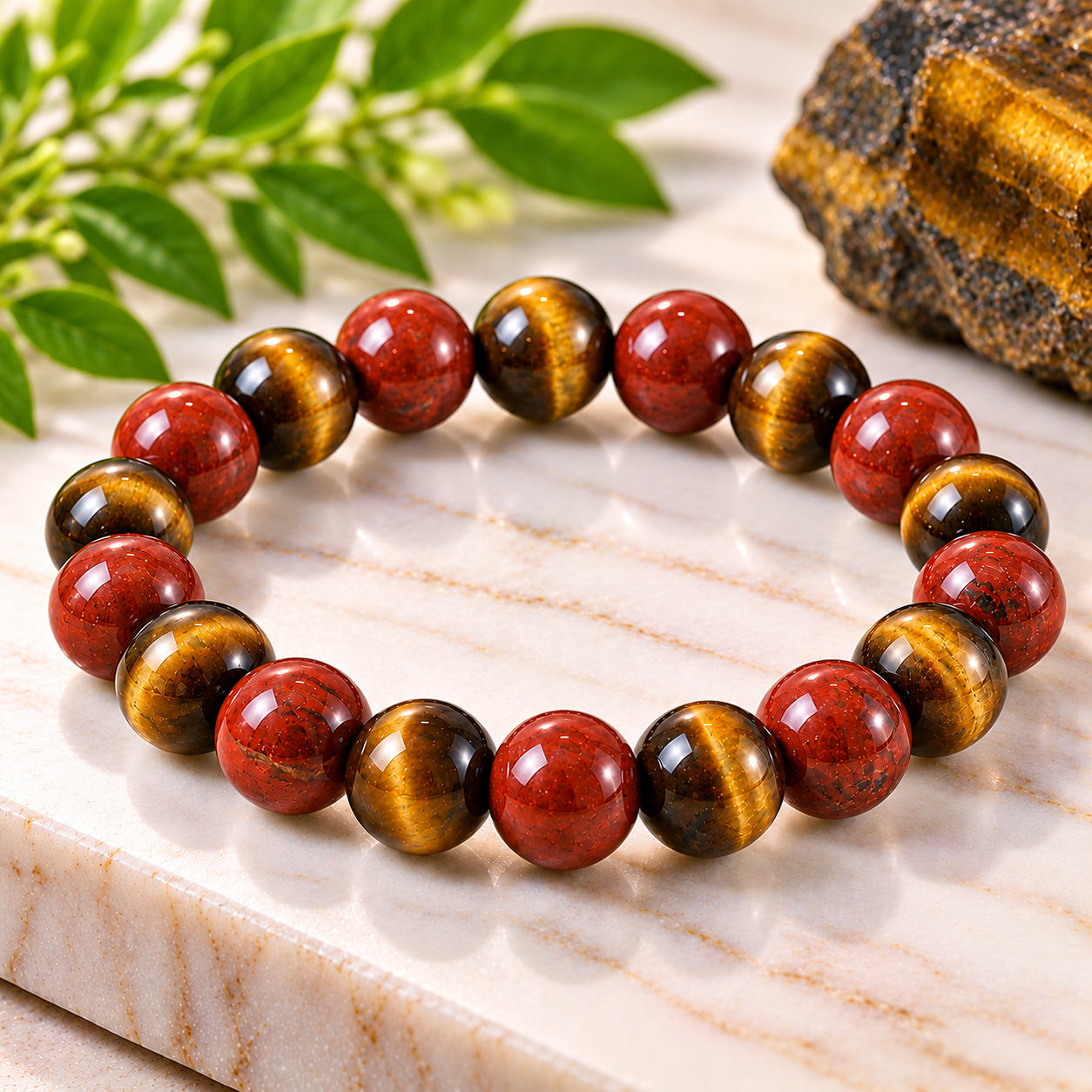 Tiger\'s Eye & Red Jasper Crystal Bracelet