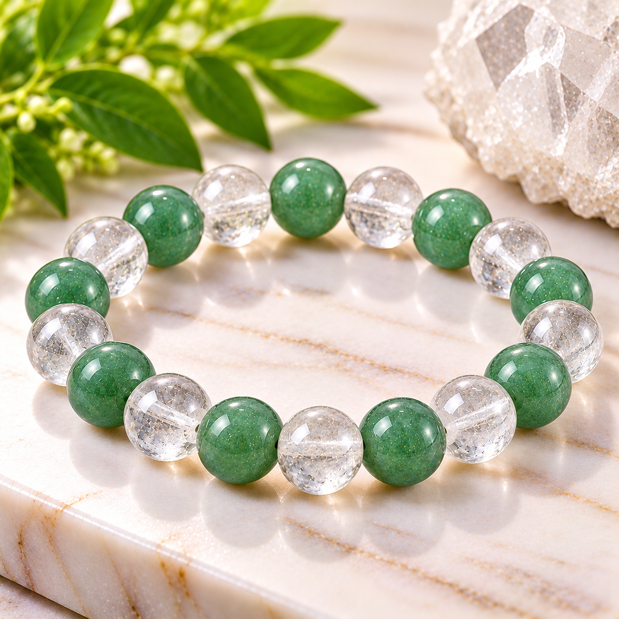 Clear Quartz & Green Aventurine Crystal Bracelet