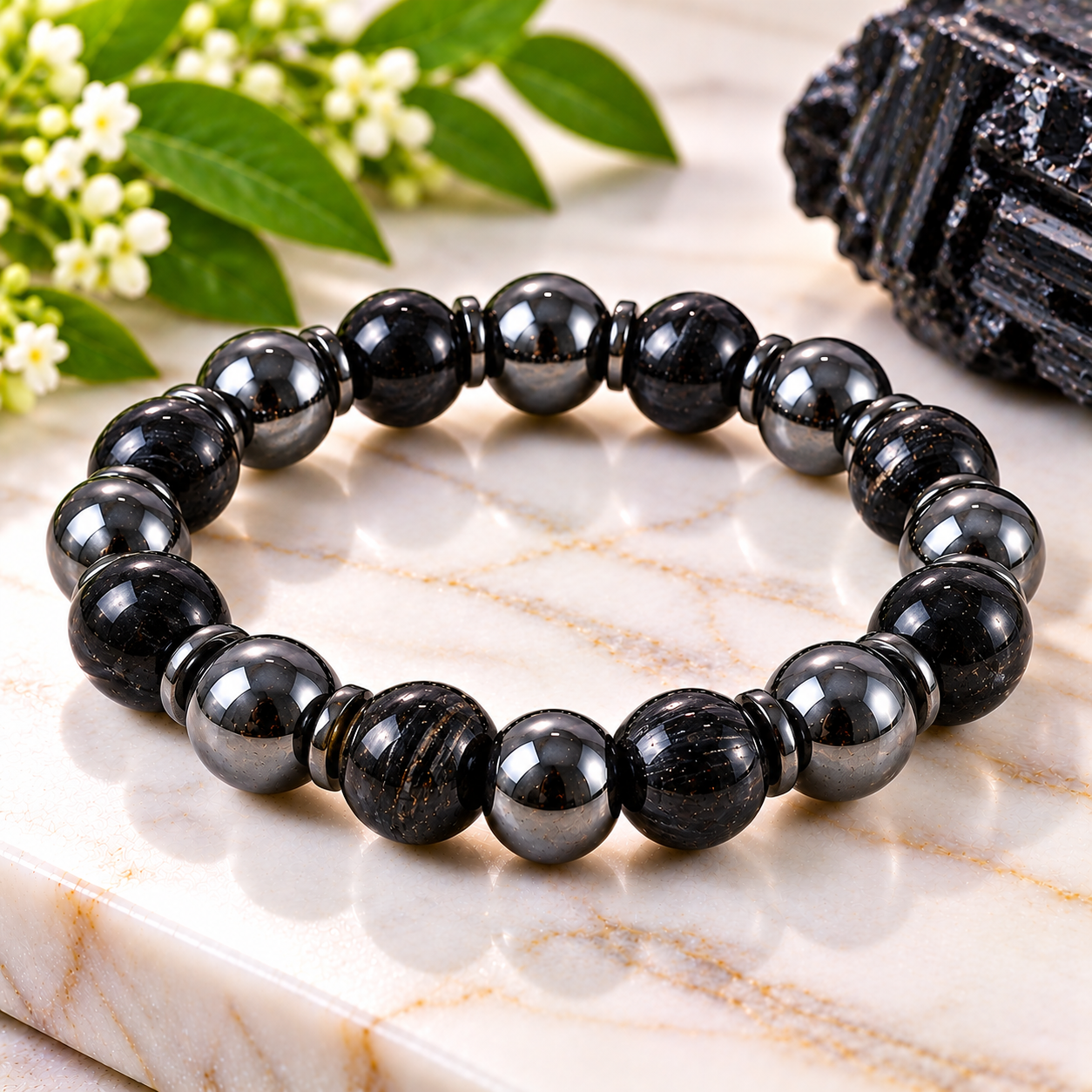 Black Tourmaline & Hematite Crystal Bracelet